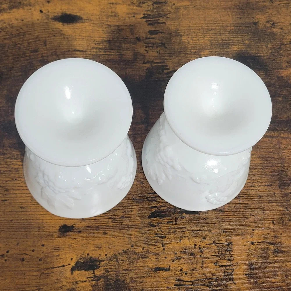 Vintage‎ Colony Harvest Milk Glass Open Sugar Bowl Pedestal Grapes Leaves Set 2
